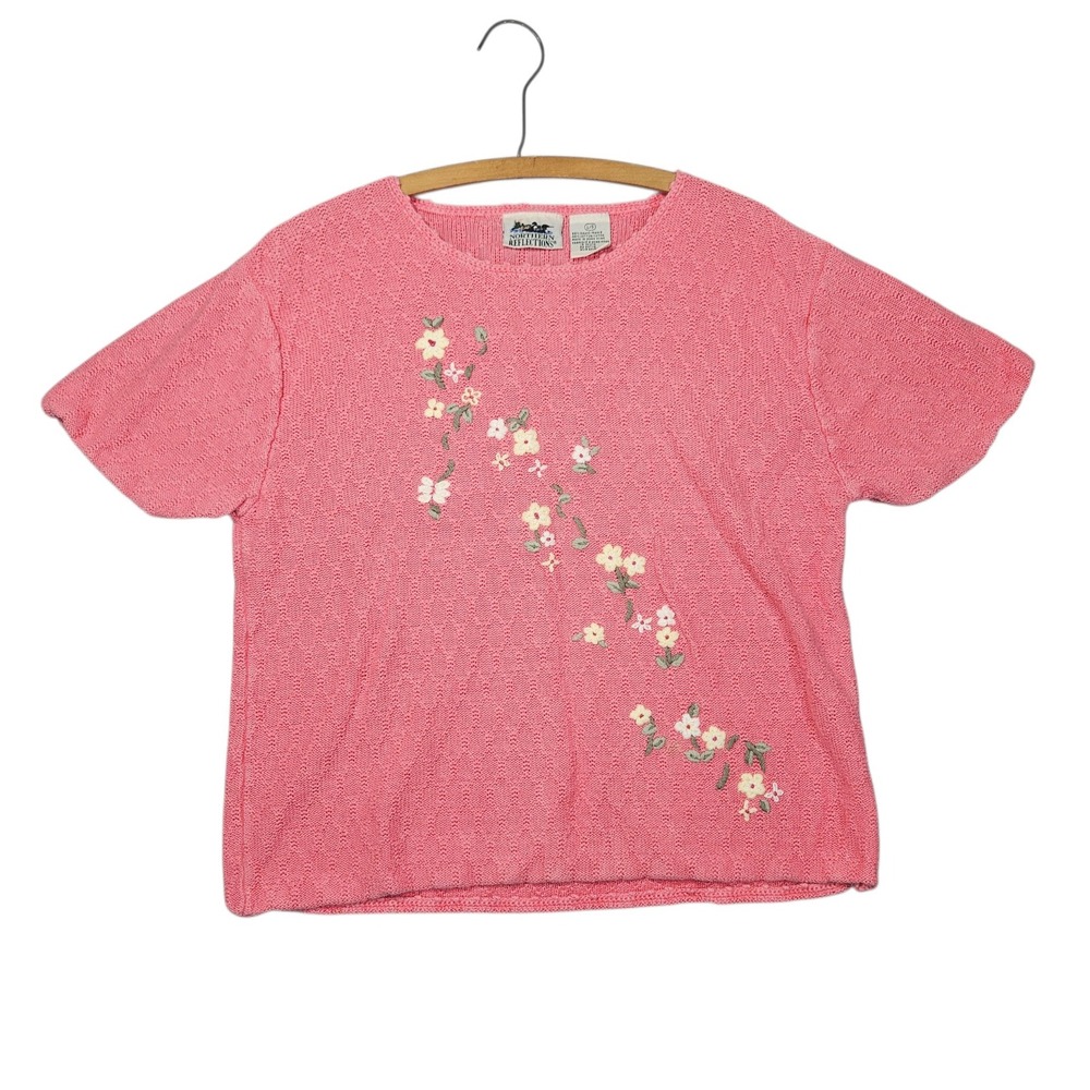 VTG Northern Reflections 90s Floral Knit Sweater S/S Pink Sz L